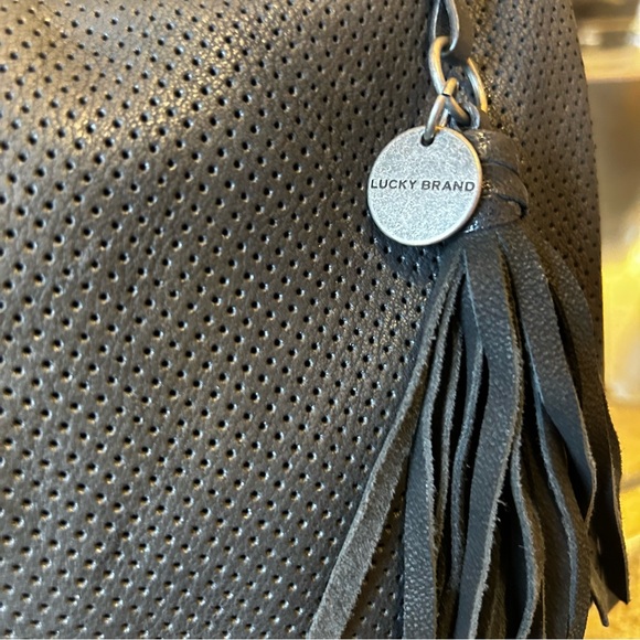 Lucky Brand Ebon Perforated Vanchetta Genuine Leather Hobo Bag Purse Black - Picture 5 of 14